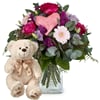 Fleurop Flower bouquet 'Sweet Bloom' with teddy bear 'Bianca Online