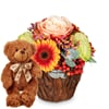 Flower arrangement 'Happy Surprise' with teddy bear 'Bruno' Online