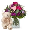 Flower bouquet 'Sweet Bloom' with teddy bear