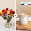 Multicolored roses and candle Online