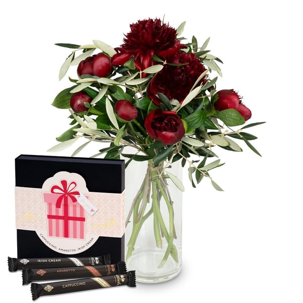 7 peonies burgundy with greenery and Gottlieber Hueppen 'For
