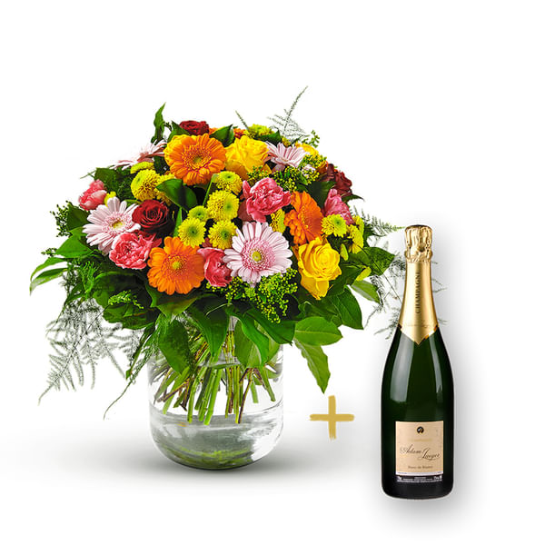 Colorful bouquet with Champagne