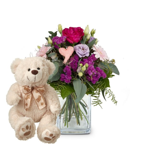 Fleurop Flower bouquet 'Sweet Bloom' with teddy bear
