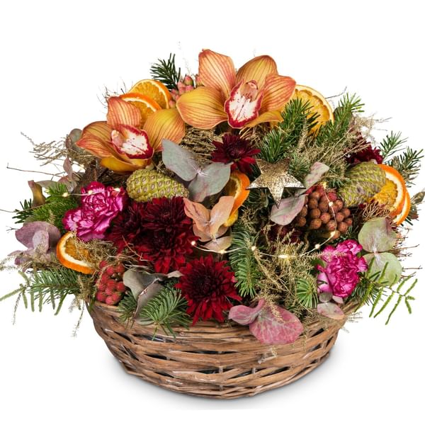 Flower arrangement Elegant Gift with Christmas lights