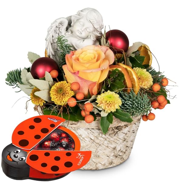 Flower arrangement Little Angel with Munz chocolate ladybird