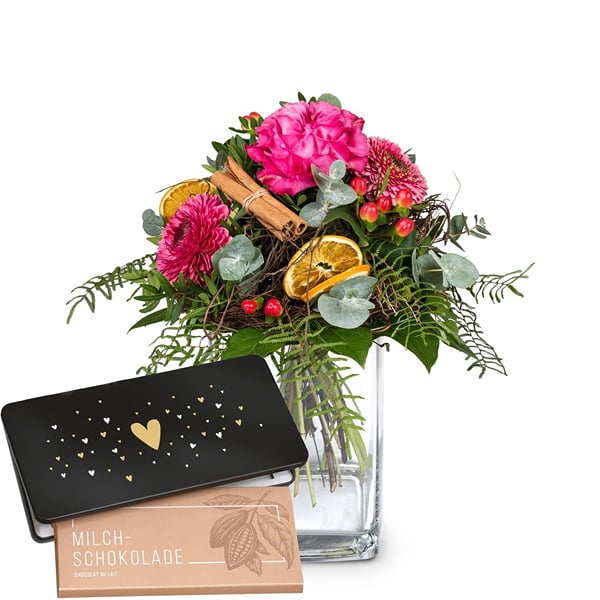 Flower bouquet 'Happy Day' with Munz bar of chocolate 'Heart