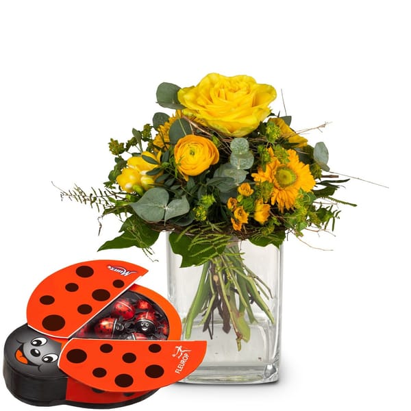 Flower bouquet 'Little Sunshine' with Munz chocolate ladybir