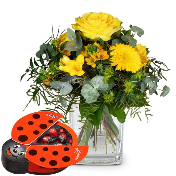 Flower bouquet 'Little Sunshine' with Munz chocolate ladybir