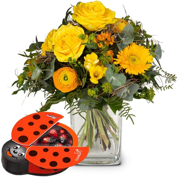 Flower bouquet 'Little Sunshine' with Munz chocolate ladybir