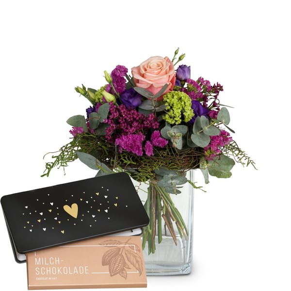 Flower bouquet 'Sweet Day' with Munz bar of chocolate 'Heart