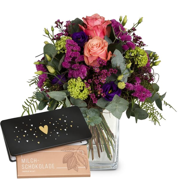 Flower bouquet 'Sweet Day' with Munz bar of chocolate 'Heart