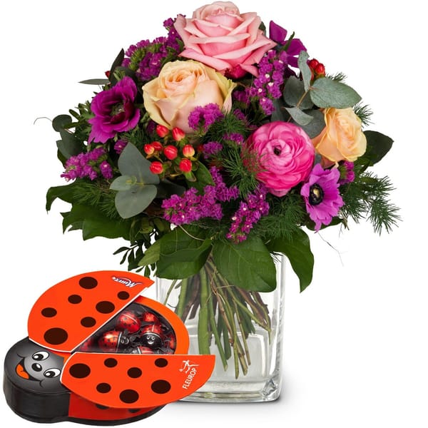 Flower bouquet Sweet Surprise with Munz chocolate ladybird