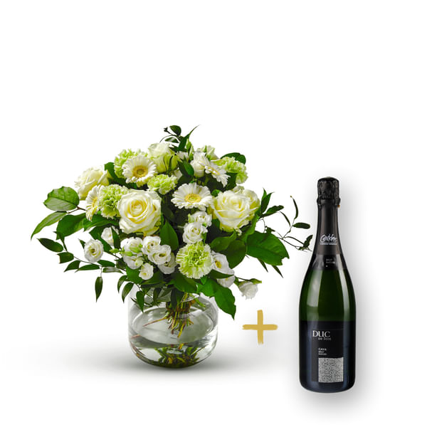 Stylish white bouquet with Cava