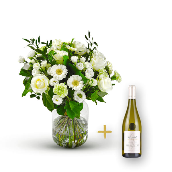 Stylish white bouquet with Pouilly Fume